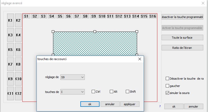 Huion 1060 Plus, l'outil de configuration des touches