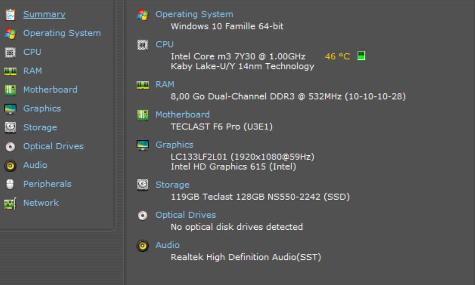 Le détail de la configuration