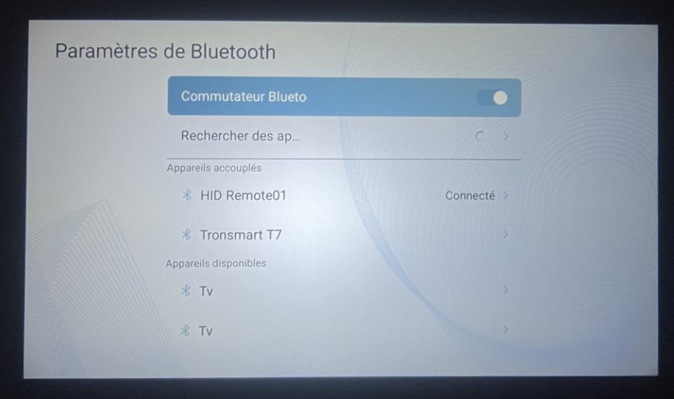 Le menu Bluetooth
