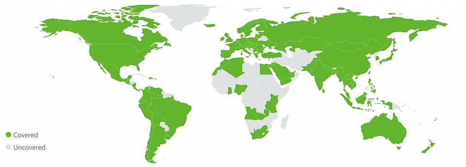 En vert les pays couverts