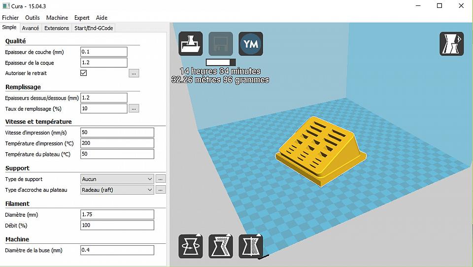 Le logiciel gratuit CURA fourni en version 15