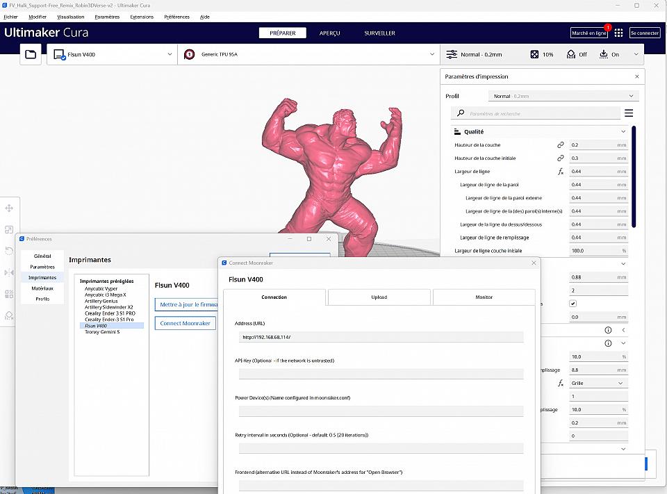 Cura 5, profil V400 avec envoi automatique via Wifi