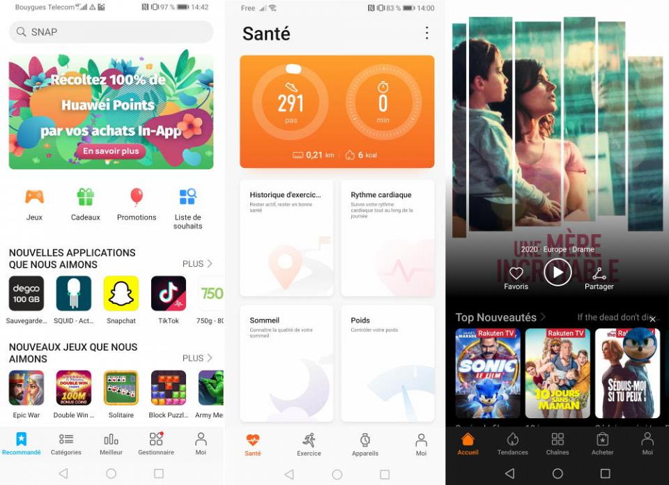Le Huawei App Market, applications Santé et Vidéo