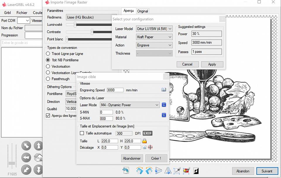 LaserGRBL est le logiciel gratuit de référence pour envoyer une image à votre machine