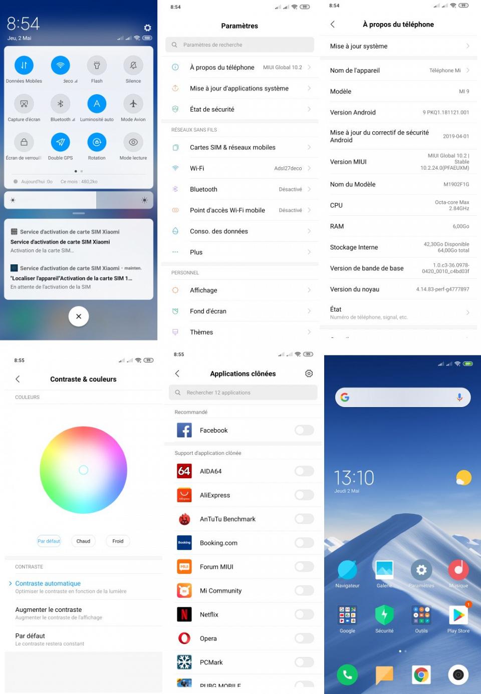 Quelques écrans de MIUI10 sur base ANDROID 9