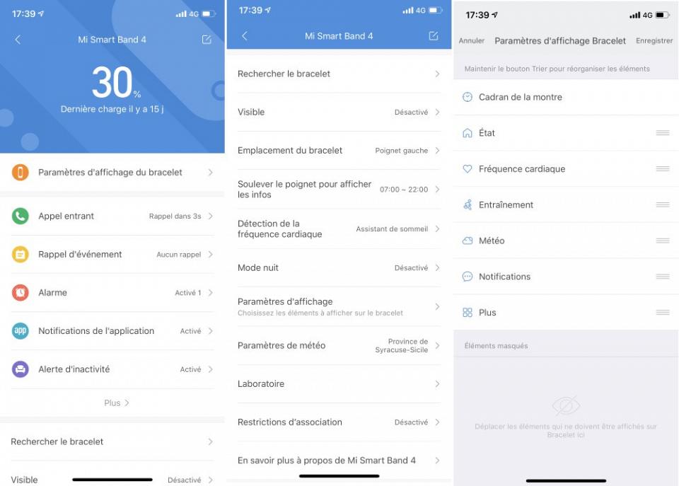 Les réglages de la MI BAND 4 dans MI FIT