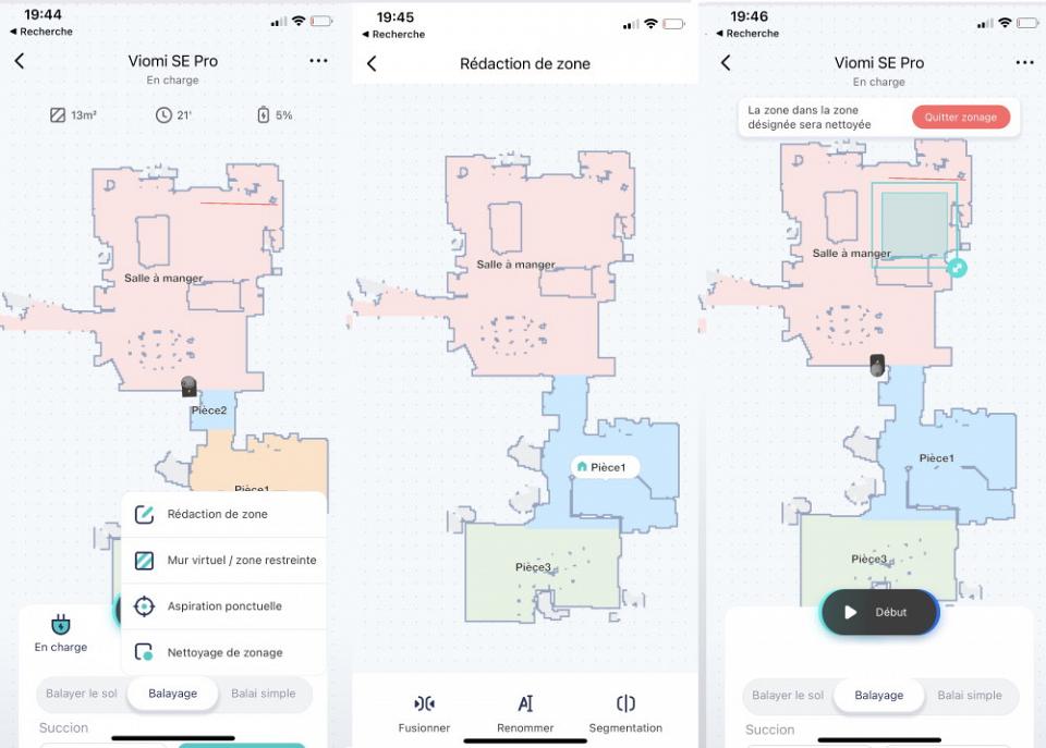 La gestion des cartes est bonne - pièces, zones à exclure, murs virtuels