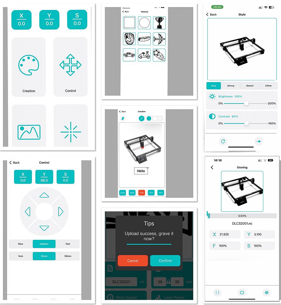 L'interface de l'application MKSLASER pour mobile