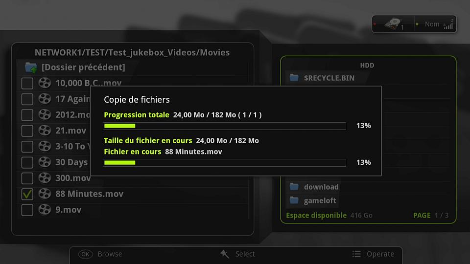 Tizzbird F30, le module de copie de fichier