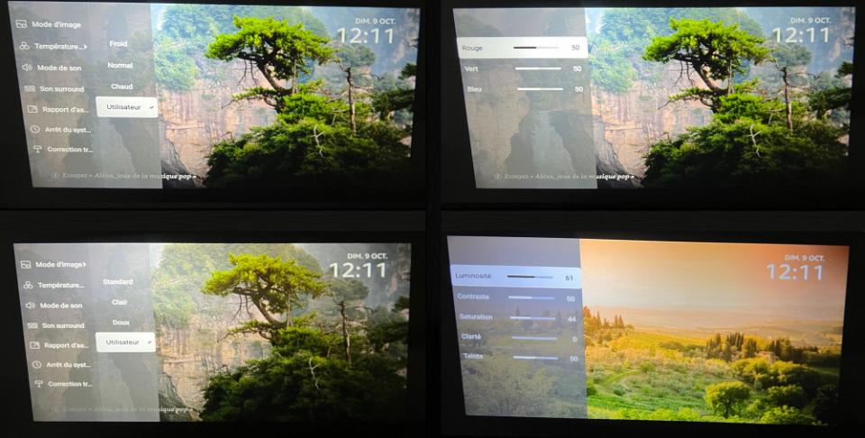 En mode source externe, des réglages d'images sont possibles