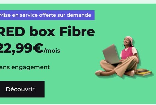 22,99€ par mois la Fibre RED Box, débit 1GBit/s, appels vers les fixes/mobiles illlimités, frais de mise en service offert (sans engagement)