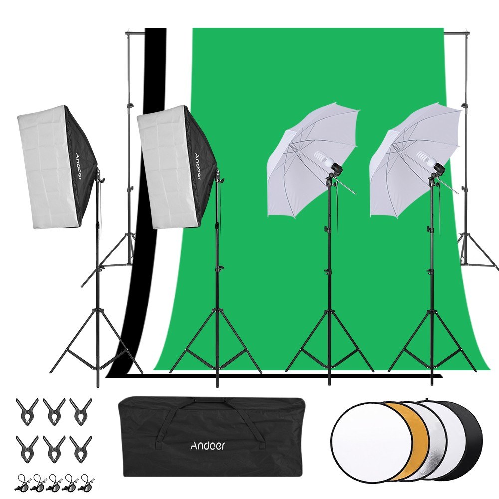 Kit studio Photo Andoer complet, fond, support, éclairage, réflecteurs, etc ... à 101€99