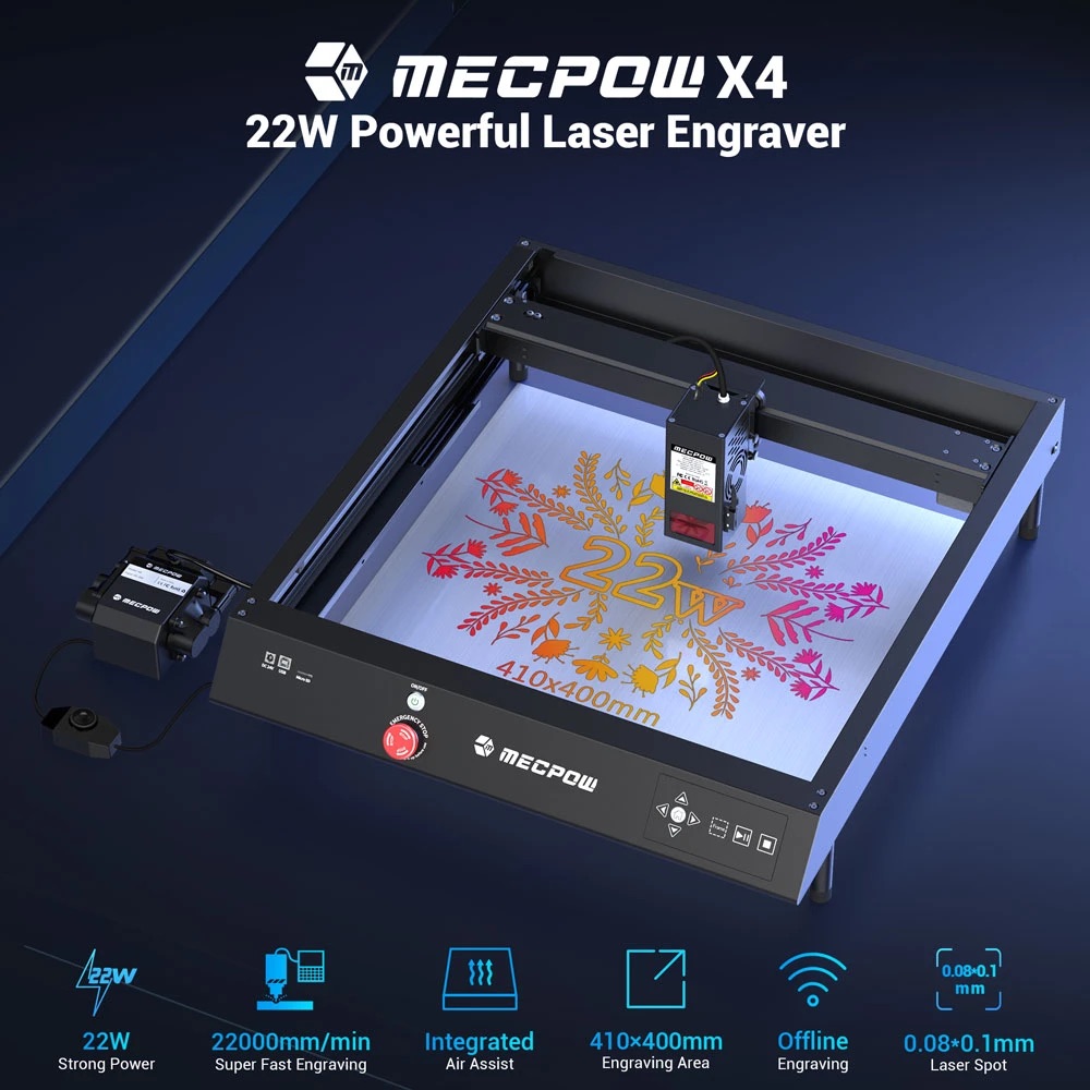 Mecpow X4, une machine laser 22 watts cadre ouvert bien équipée à prix fou (299€ Stock EU) 