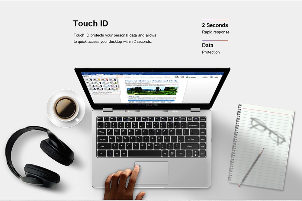 Notebook Teclast F6 Pro écran tactile 360°, lecteur empreinte avec core m3-7Y30 à 382€70 (testé 4 étoiles) 