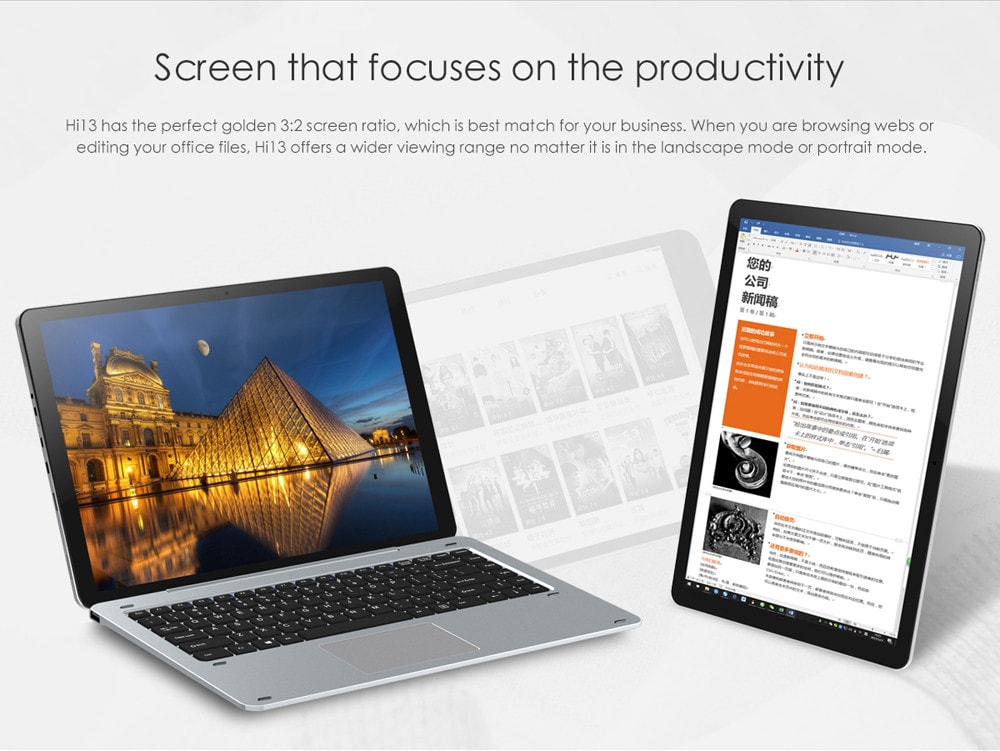 Tablette CHUWI Hi13 13.5″, Windows 10, évolutive PC 2 en 1, écran 3K, N3450 à 208.32€