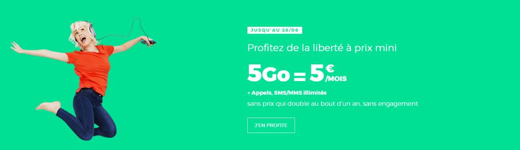 Forfait mobile RED by SFR à vie, Appels/SMS/MMS illimités et 5 Go d'internet à 5€ par mois