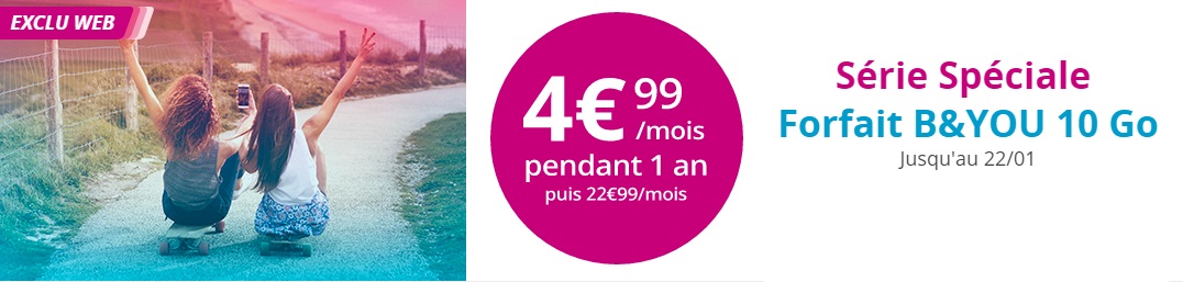 Bouygues Telecom, Forfait mobile appels SMS/MMS : Voix illimités 10 Go de DATA à 4.99€