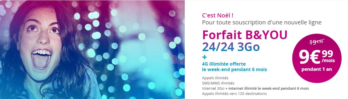 Forfait mobile 4G Bouygues illimité 3 GO À 9,99€ par mois pendant 1 an