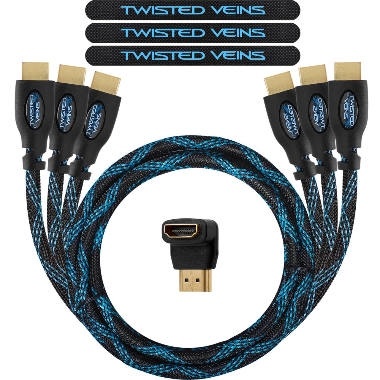 Kit 3 câbles HDMI 4K + Adaptateur angle droit + attaches en velcro 7.96€