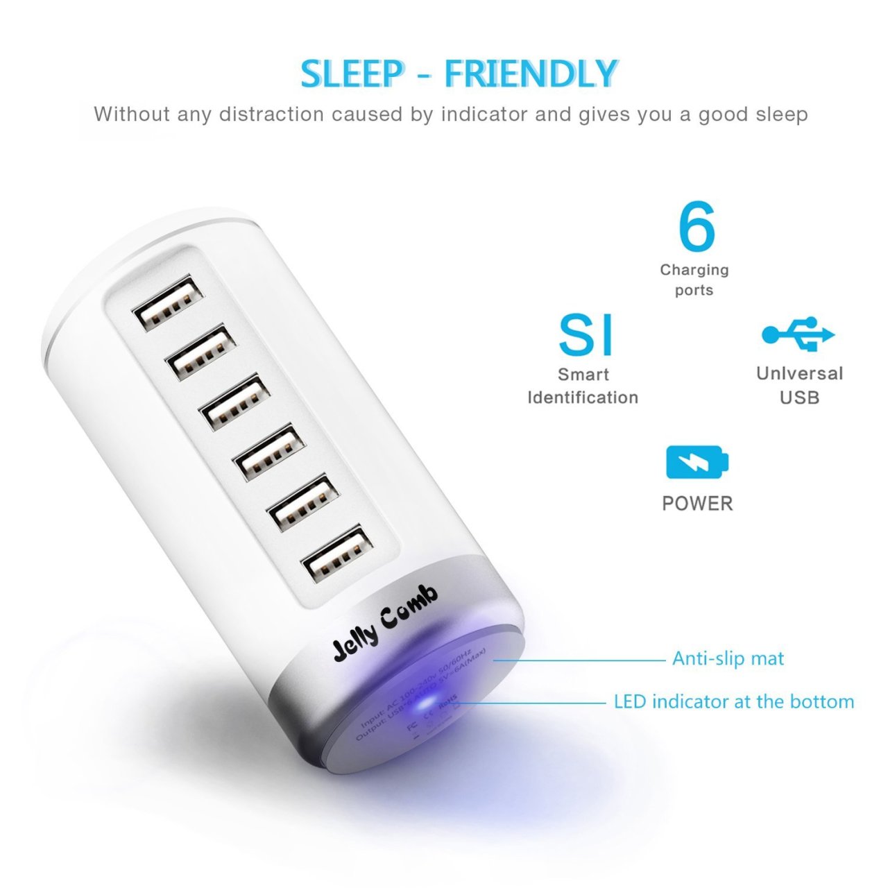 Jelly Comb Chargeur Secteur 6 Ports USB charge intelligente à 12€74 @ Amazon