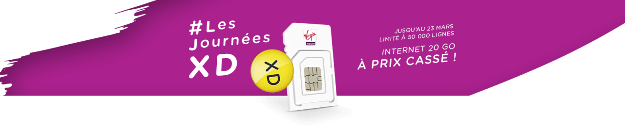 Forfait Virgin Mobile 4G illimité 20 Go à 3,99 € par mois pendant 1 an
