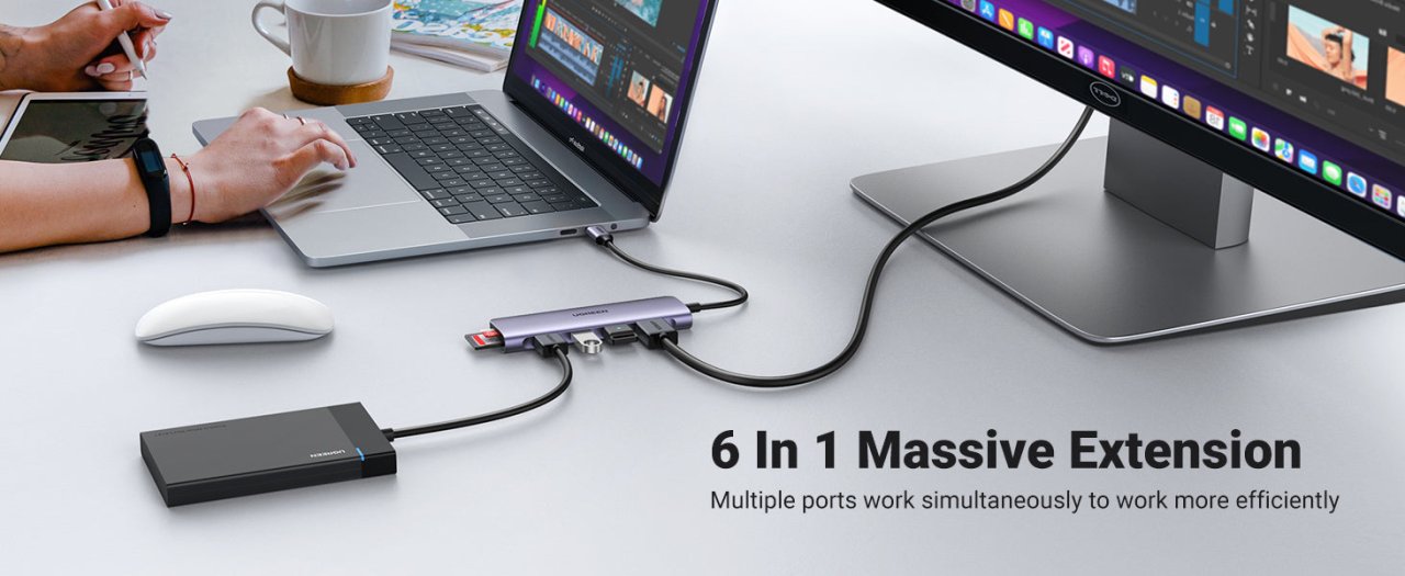 Le HUB USB C Ugreen 6 en 1 avec HDMI et lecteur carte à 19,99€
