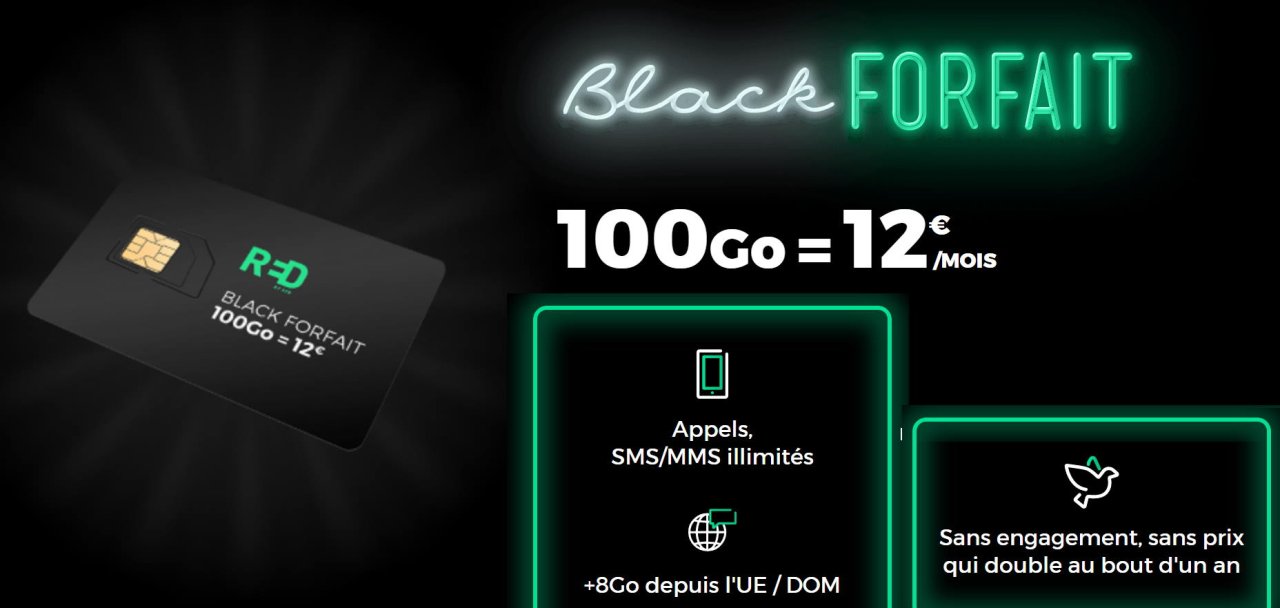 Black Forfait RED, 100 GO sans engagement et à vie à 12€ mensuels 