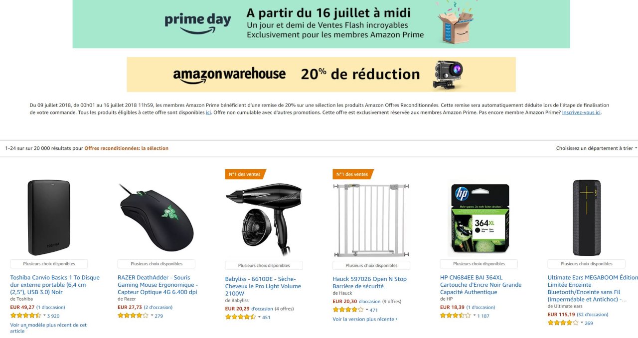 -20% sur les produits reconditionnés membres PRIME @ Amazon