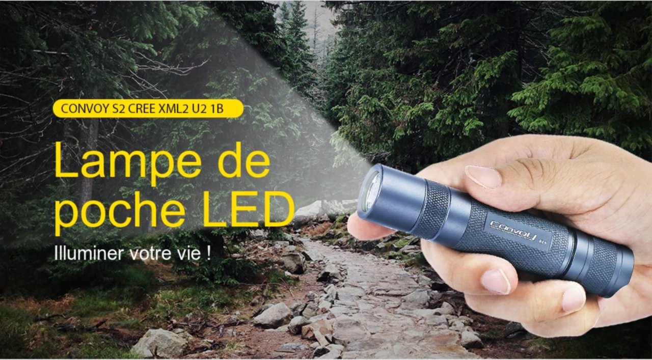 Lampe de poche LED Convoy S2+, 500-1000 Lumens à 9€51