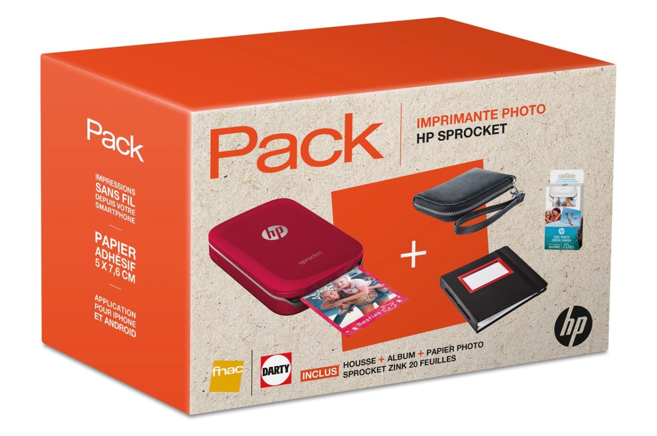 Imprimante Smartphone HP SPROCKET pack avec 20 FEUILLES+ALBUM PHOTO+HOUSSE à 99€ (ODR 20€)