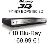 1 lecteur Blu-ray Philips compatible 3D BDP5180 - + 10 Blu-ray = 169,99 euros !!