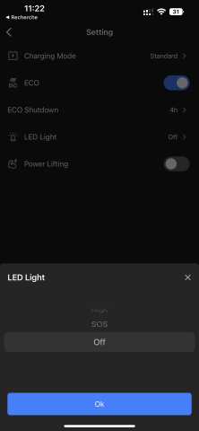 L'écran configuration de l'application mobile