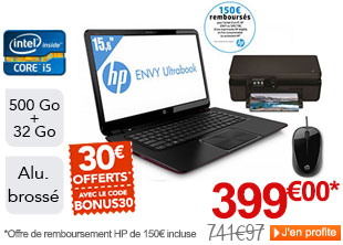 Pack PC portable HP Ultrabook 15,6'' Core i5 + Multifonction PhotoSmart 5520 + Souris 399€ après ODR