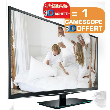 TV Toshiba LED 3D 117cm 46TL933F + caméscope 3D 3D Z100 625€