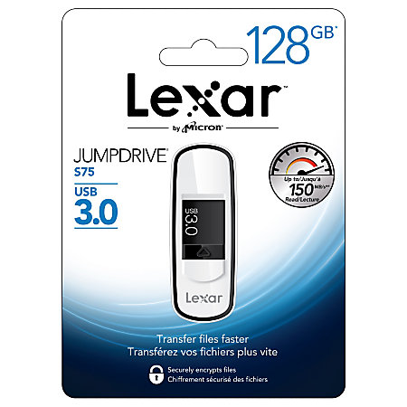 Clé USB 3.0 Lexar JumpDrive S75 128 Go (débits jusqu'à 150 Mb/s) à moins de 25€