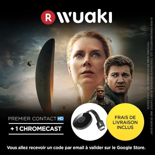 Nouvelle offre Clé Google Chromecast 2 avec le film PREMIER CONTACT en VOD à 21,99€ (voire 14€99)