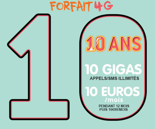 Forfait mobile NRJ Mobile, Réseau Bouygues, voix mms illimités 10 Go data pour 10 € mois ! 