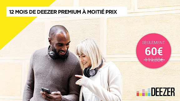 Musique illimité Streaming Deezer Premium 1 an à moitié prix soit 60€