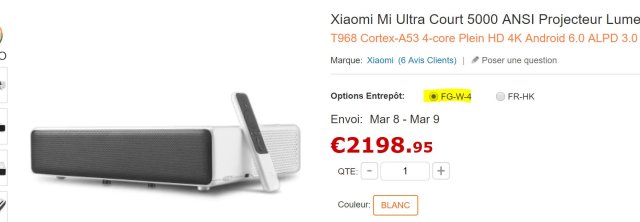 Le projecteur s'achète en import en privilégiant les entrepôts Europe et avec code réduction 