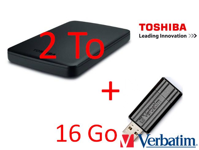 Disque Dur 2.5" 2To Toshiba Canvio USB3 et clé USB verbatim 16Go à 85€ livrés