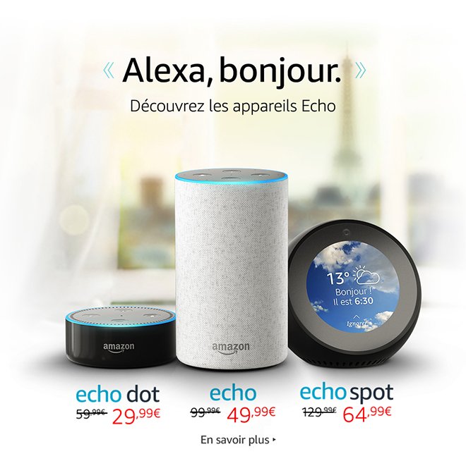 Amazon Alexa / Echo, les enceintes connectées Amazon à -50% pour le PRIME DAY dès 29€99