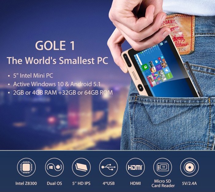 Mini PC De poche GOLE1 avec écran , Windows et Android pour 139€18