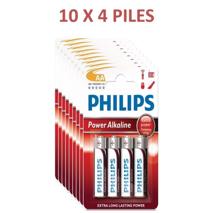 40 piles Philips PowerLife Alcaline LR06 AA pour 10€ 