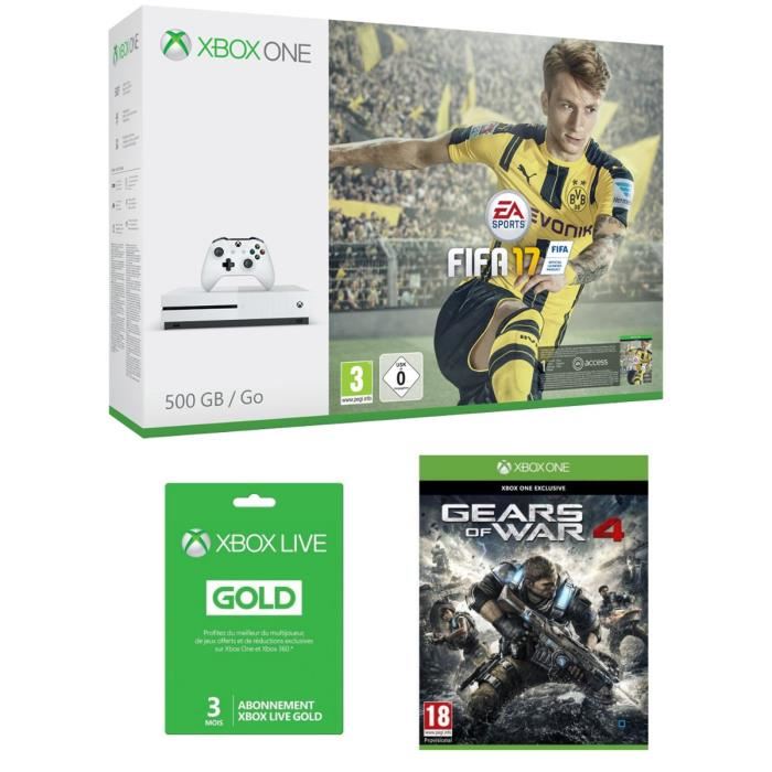  Pack Xbox One S 500Go + FIFA 17, Gears of War 4 et Abonnement 3 Mois Xbox Live 249€99