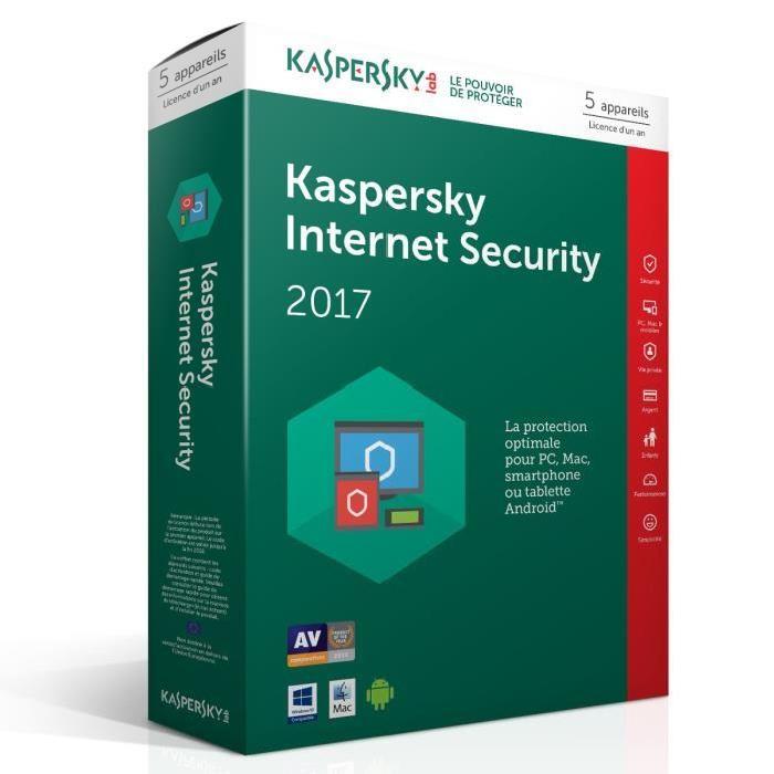 Kaspersky Internet Security 2017 5 appareil pour 1 an 22€ livré