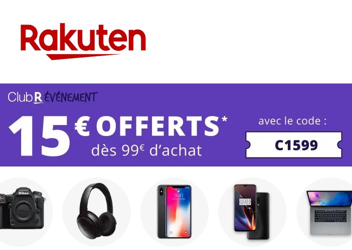 Rakuten, 15€ de réduction dès 99€ d'achat tout le week-end sur tout le site