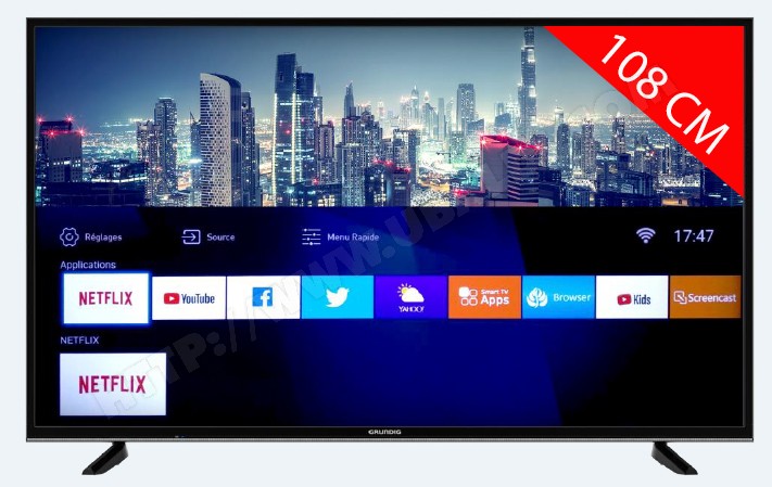 TV LED 4K GRUNDIG 43GDU7500B 108 cm et connectée à 220€, voire 200€ (ODR)