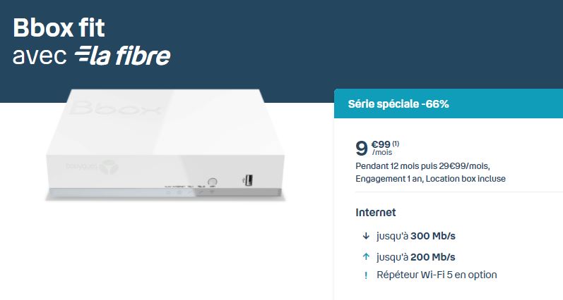 Abonnement Fibre Bouygues Telecom Bbox Fit à 9€99 pendant un an