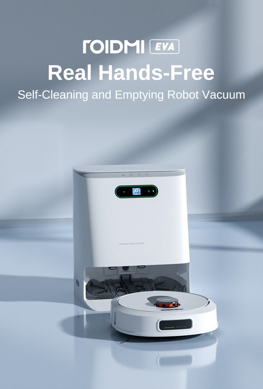 ROIDMI EVA, un robot aspirateur LIDAR avec station vidage eau/poussière et patins rotatifs à 497,77€