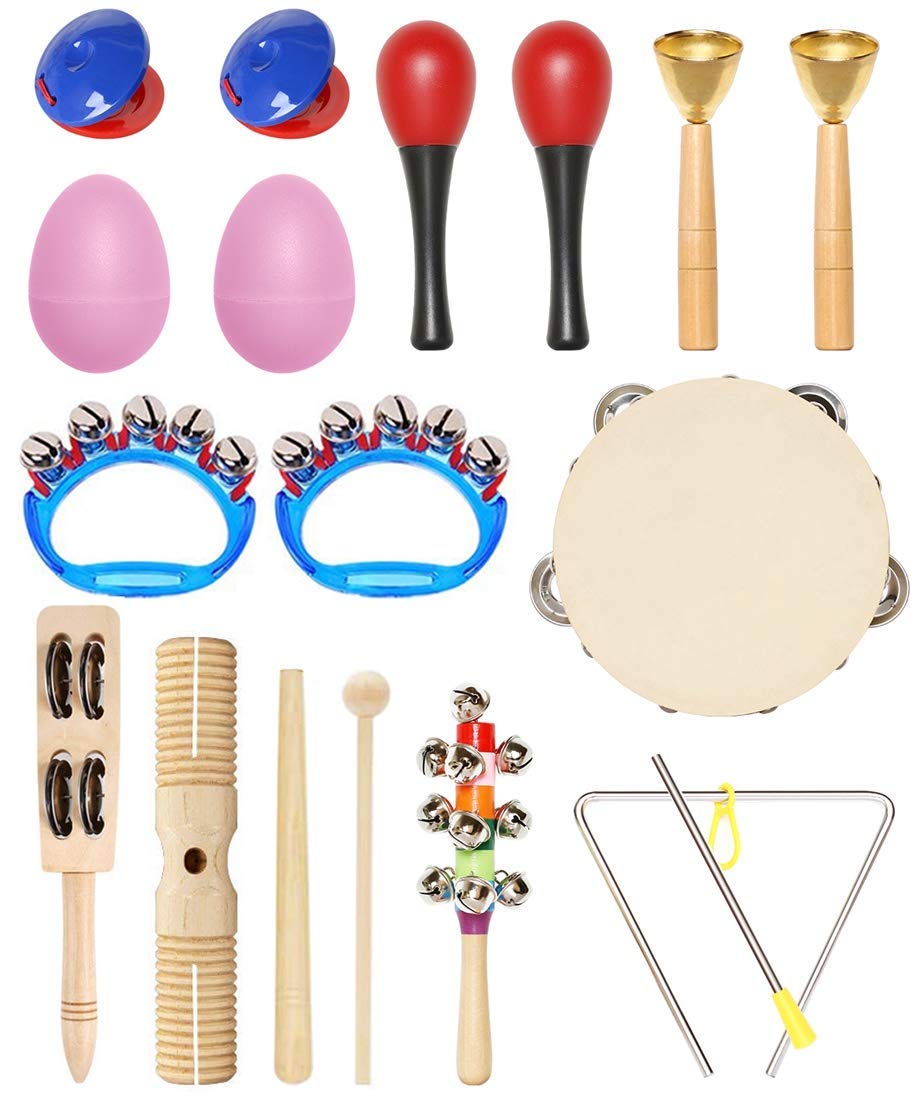 Kit musique 15 instruments pour enfant (Percussion, Tambourin, Maracas, ...) à 17€59 @ Amazon